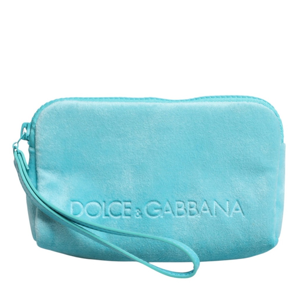 DOLCE & GABBANA Designer Clutch Pochette Glasses Case Cosmetic Bag Velvet Turquo
